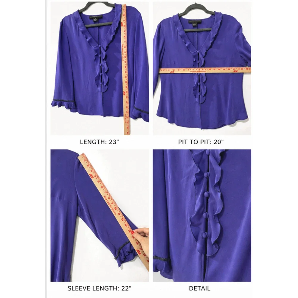 Silk 2 Pc Set Purple Beaded Ruffle Jacket VNTG A-Line Maxi Slip Dress Jones NY 8 - Picture 10 of 11